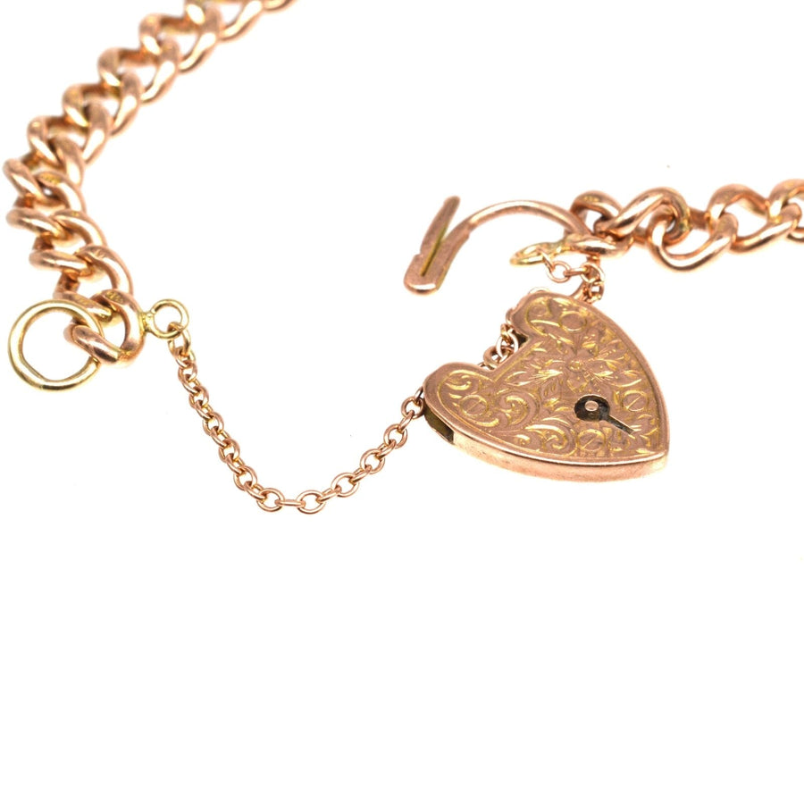 Edwardian 9ct Gold Curb Link Bracelet with Heart Padlock | Parkin and Gerrish | Antique & Vintage Jewellery