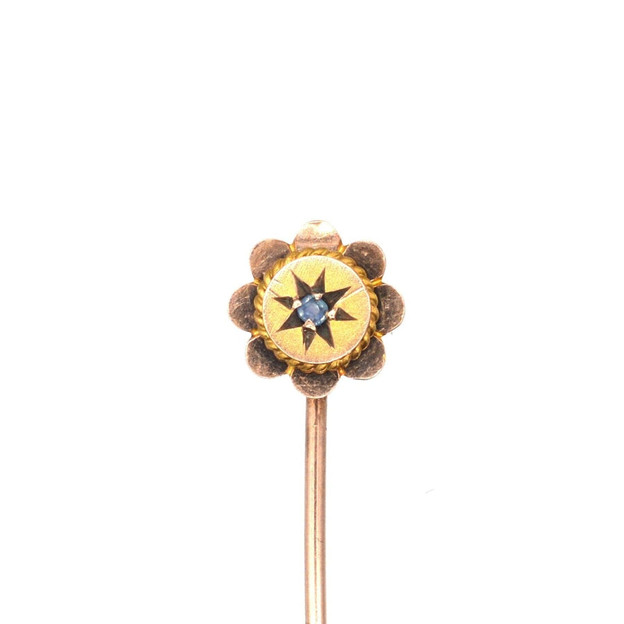 Edwardian 9ct Gold Flower Tie Pin with Sapphire | Parkin and Gerrish | Antique & Vintage Jewellery