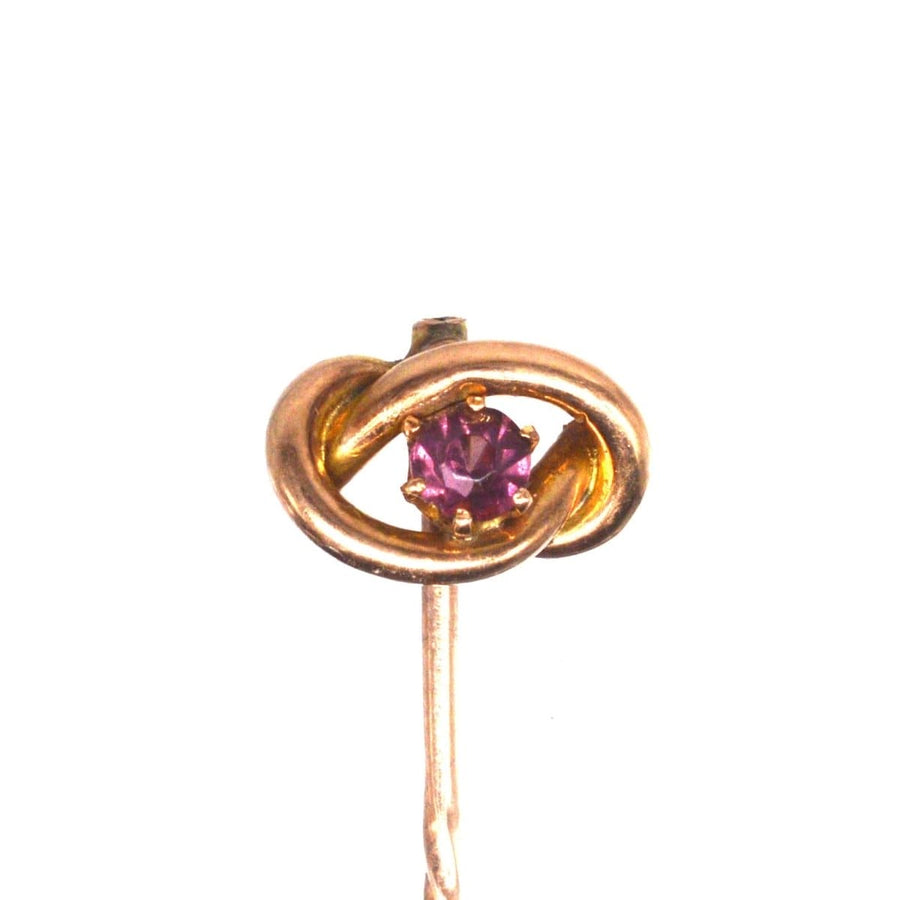 Edwardian 9ct Gold Lover's Knot with a Garnet Tie Pin | Parkin and Gerrish | Antique & Vintage Jewellery