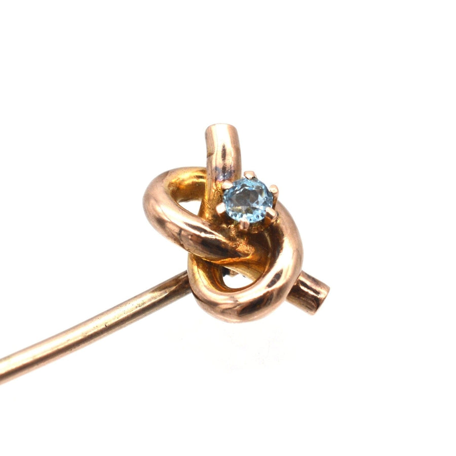 Edwardian 9ct Gold Lover's/Stafford Knot with Aquamarine Tie Pin | Parkin and Gerrish | Antique & Vintage Jewellery