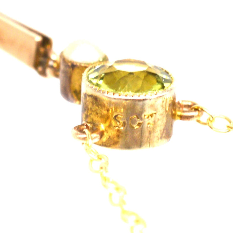 Edwardian 9ct Gold Peridot and Pearl Drop Pendant on Chain | Parkin and Gerrish | Antique & Vintage Jewellery