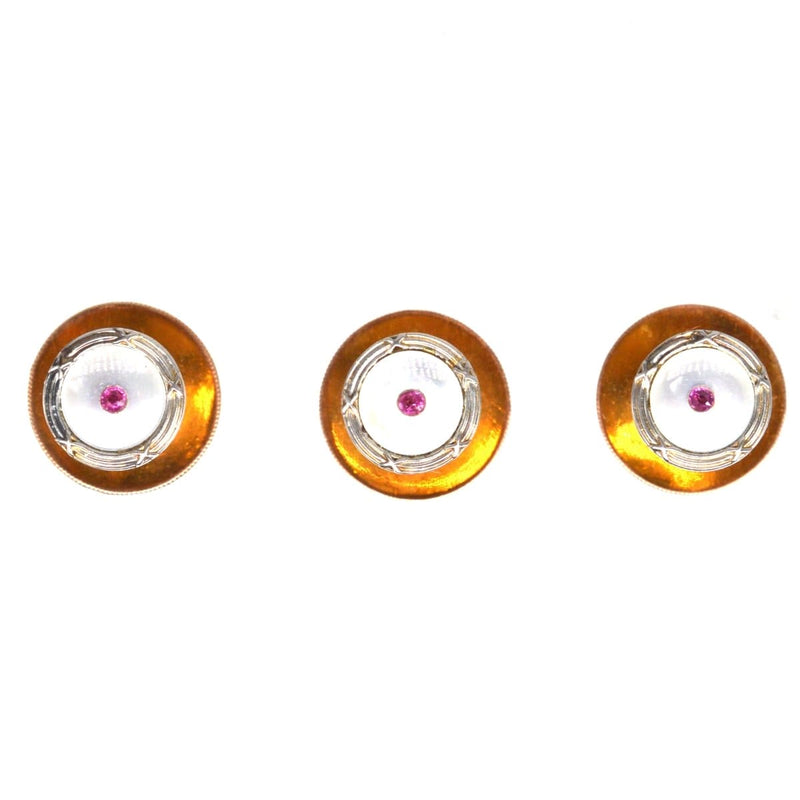 Edwardian 9ct Gold & Platinum, Mother of Pearl and Ruby Dress Studs