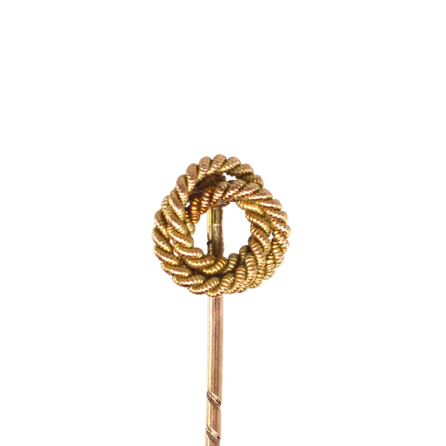 Edwardian 9ct Gold Round Double Knot Rope Tie Pin | Parkin and Gerrish | Antique & Vintage Jewellery