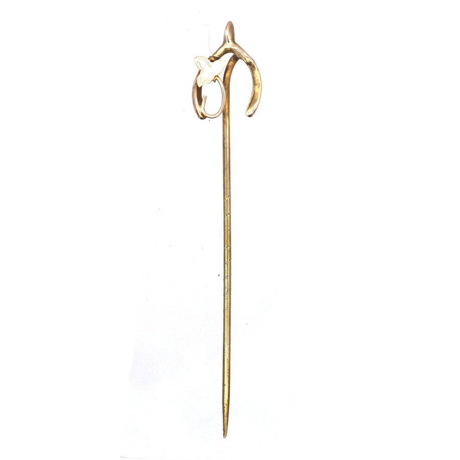 Edwardian 9ct Gold Wishbone with Ivy Leaf Tie Pin | Parkin and Gerrish | Antique & Vintage Jewellery