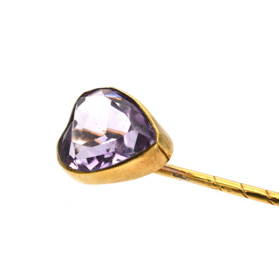 Edwardian Gold, Amethyst Heart Tie Pin | Parkin and Gerrish | Antique & Vintage Jewellery