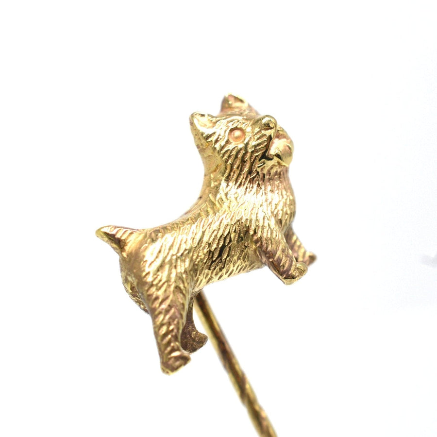 Edwardian Heavy 9ct Gold Cairn Terrier Dog Tie Pin | Parkin and Gerrish | Antique & Vintage Jewellery