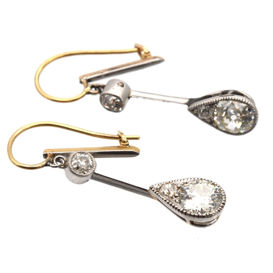Edwardian Platinum & 18ct Gold, Diamond Drop Earrings | Parkin and Gerrish | Antique & Vintage Jewellery