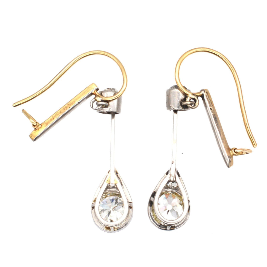Edwardian Platinum & 18ct Gold, Diamond Drop Earrings | Parkin and Gerrish | Antique & Vintage Jewellery