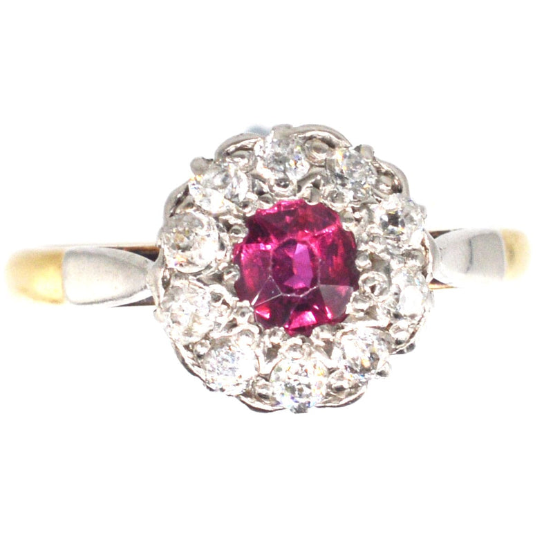 Edwardian Platinum & 18ct Gold Ruby and Diamond Cluster Ring