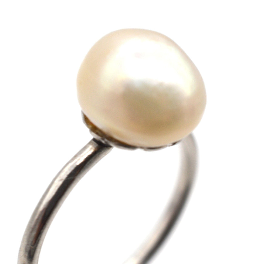Edwardian Platinum, Natural Pearl Solitaire Ring | Parkin and Gerrish | Antique & Vintage Jewellery