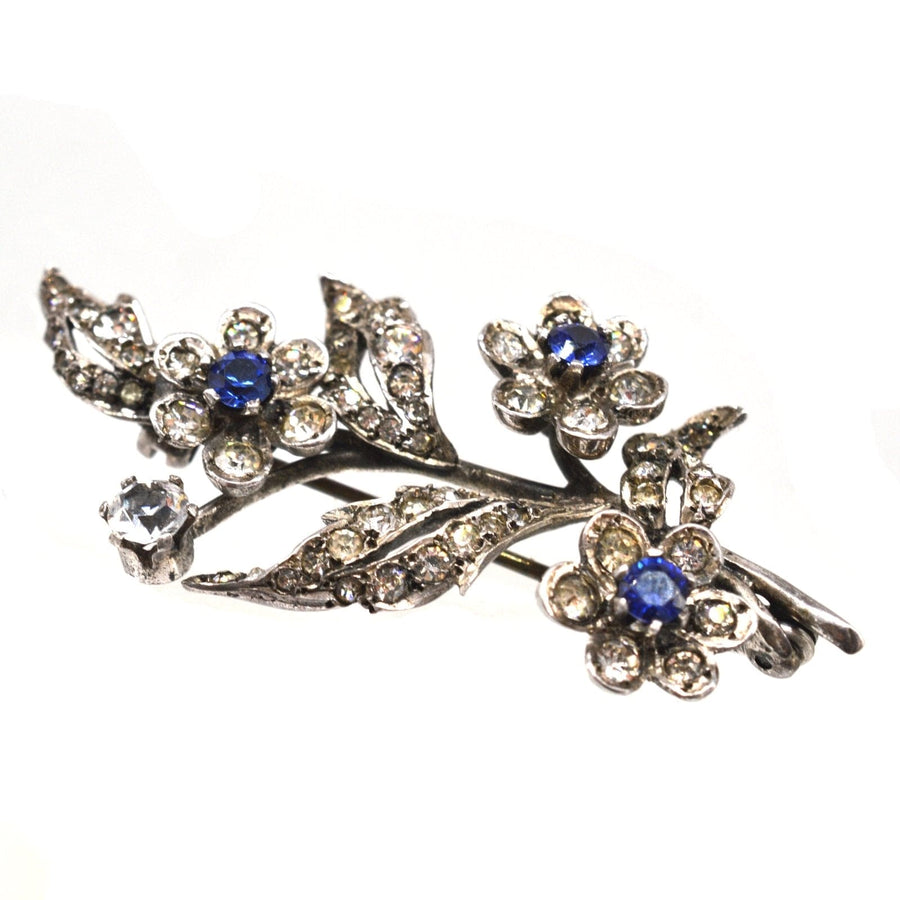 Edwardian Silver Blue "Sapphire" and White Paste 'en tremblant' Floral Flower Brooch | Parkin and Gerrish | Antique & Vintage Jewellery