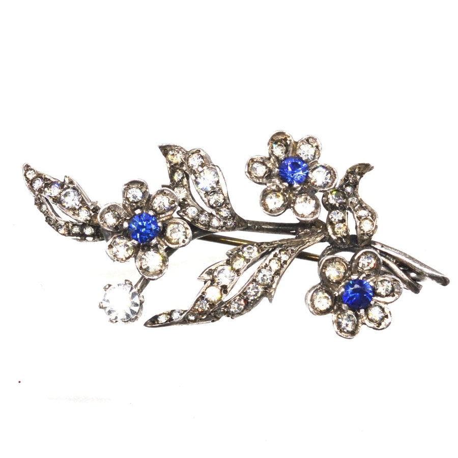 Edwardian Silver Blue "Sapphire" and White Paste 'en tremblant' Floral Flower Brooch | Parkin and Gerrish | Antique & Vintage Jewellery