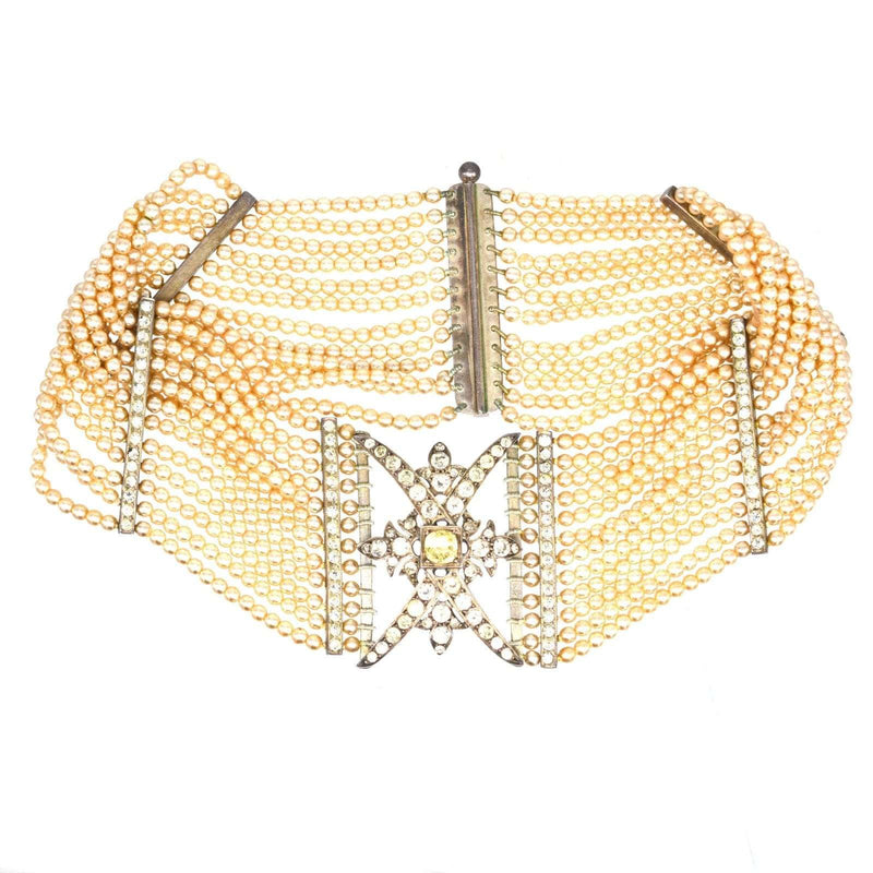 Edwardian Silver, Paste & Pearl Choker Necklace