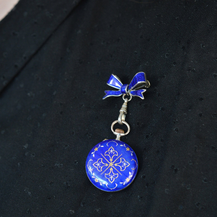 Edwardian Silver Royal Blue Guilloché Enamel Pocket/Fob Watch | Parkin and Gerrish | Antique & Vintage Jewellery