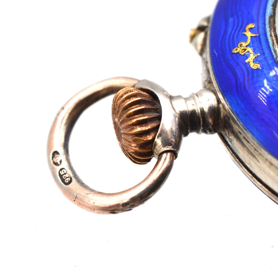 Edwardian Silver Royal Blue Guilloché Enamel Pocket/Fob Watch | Parkin and Gerrish | Antique & Vintage Jewellery