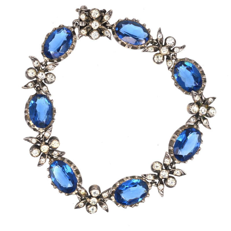 Edwardian Silver "Sapphire" Blue and White Paste Bracelet