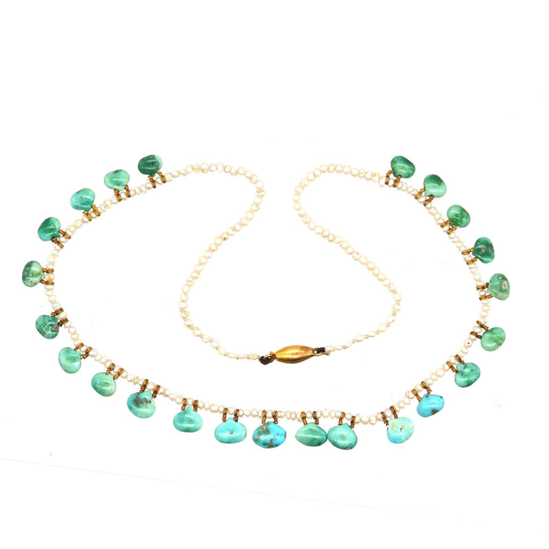 Edwardian Turquoise and Seed Pearl Necklace