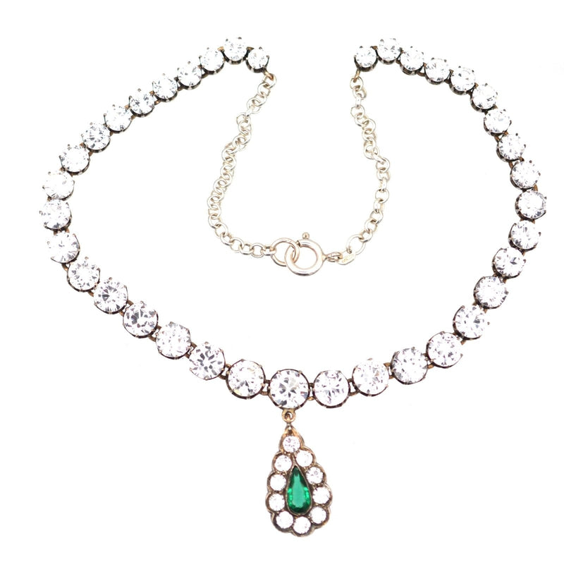 Collier édouardien en pâte « émeraude » blanche et verte