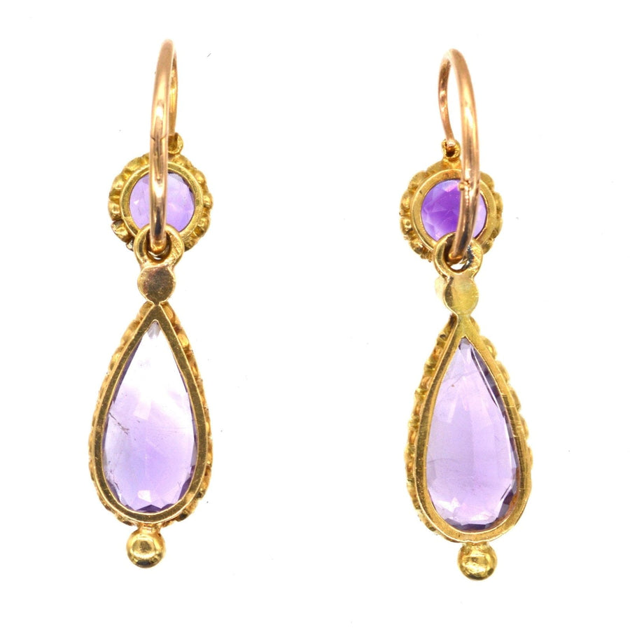 French 19th Century 18ct Gold, Amethyst & Natural Split Pearl Night & Day Earrings | Parkin and Gerrish | Antique & Vintage Jewellery