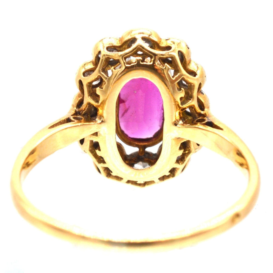 French Belle Epoque 18ct Gold & Platinum, Natural Unheated Burma Ruby and Diamond Cluster Ring | Parkin and Gerrish | Antique & Vintage Jewellery