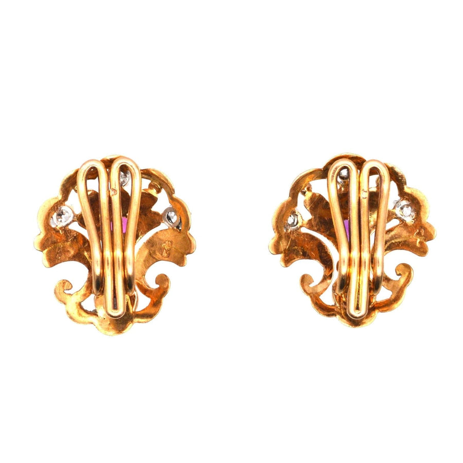 French Belle Époque 18ct Gold Ruby and Diamond Scallop Shell Clip On Earrings | Parkin and Gerrish | Antique & Vintage Jewellery