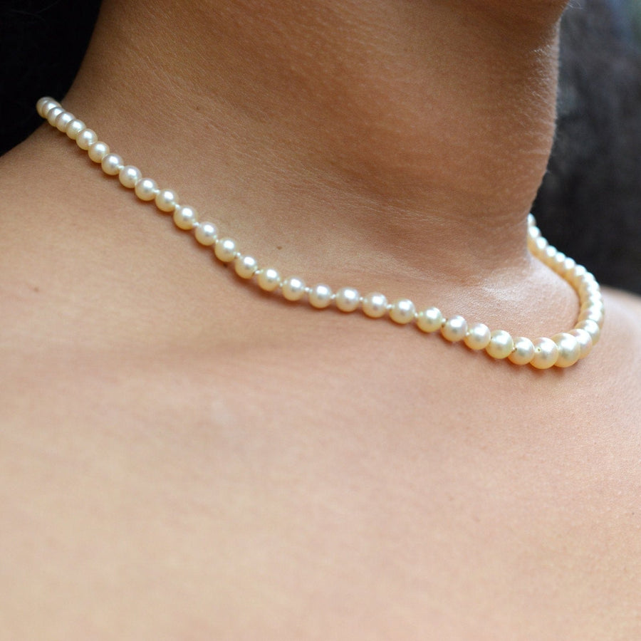 French Belle Epoque 18ct White Gold Cultured Pearl Single Strand Necklace with Diamond Clasp | Parkin and Gerrish | Antique & Vintage Jewellery