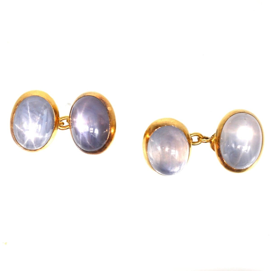 French Early 20th Century 18ct Gold Star Sapphire Cufflinks | Parkin and Gerrish | Antique & Vintage Jewellery