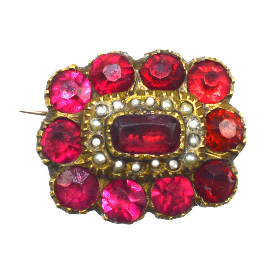 Georgian Red Paste "Garnet" and Pearl Cluster Brooch | Parkin and Gerrish | Antique & Vintage Jewellery