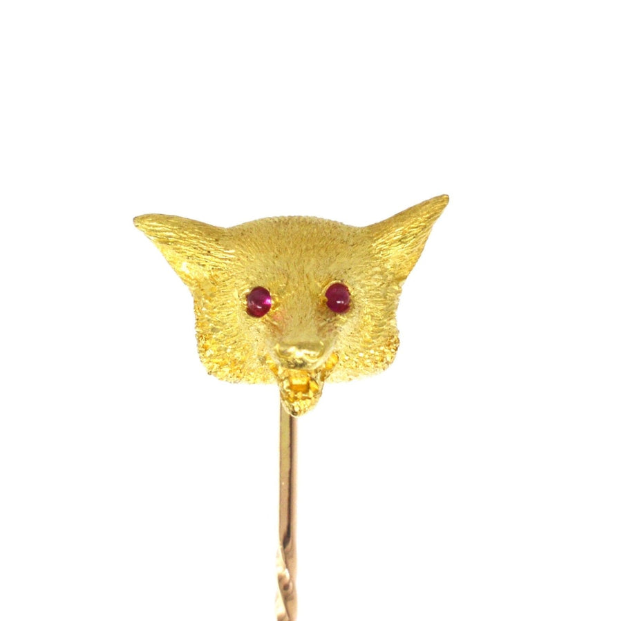Large Edwardian 18ct Gold Hunting Fox Tie Pin with Red Eyes | Parkin and Gerrish | Antique & Vintage Jewellery