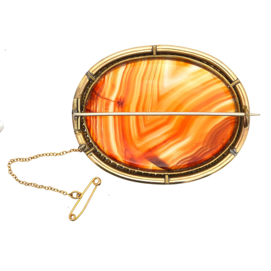 Large Scottish Victorian 9ct Gold Banded Agate Brooch | Parkin and Gerrish | Antique & Vintage Jewellery
