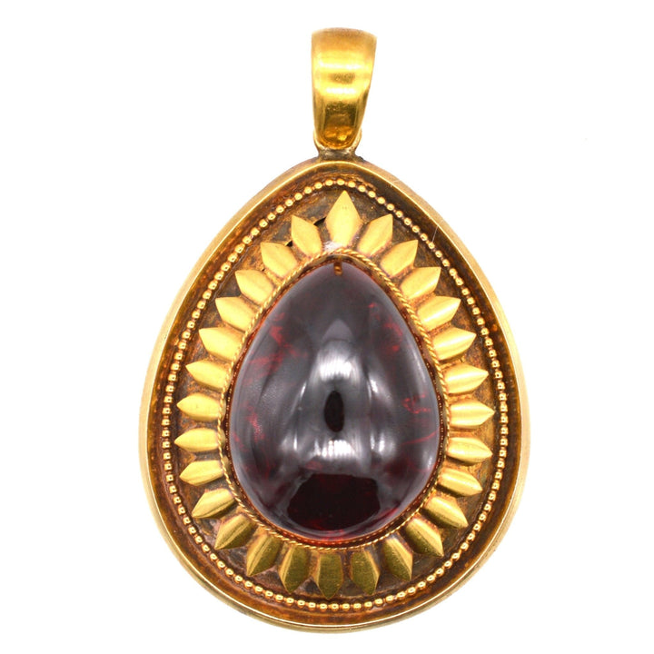 Large Victorian 15ct Gold Cabochon Garnet Pendant with a Locket on Back | Parkin and Gerrish | Antique & Vintage Jewellery