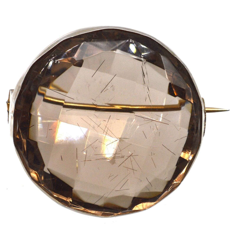 Large Victorian Silver and Rutilated Quartz "Angel’s hair" Brooch in Original Case
