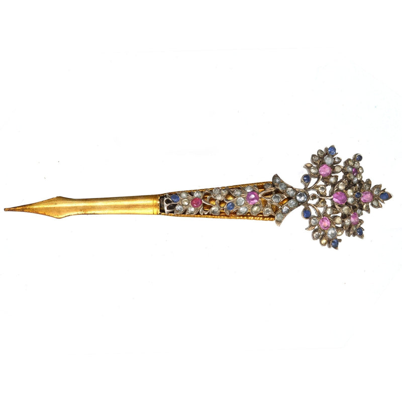 Late 19th Century Sri Lankan Silver & Gold Kondakoora Hairpin / Brooch
