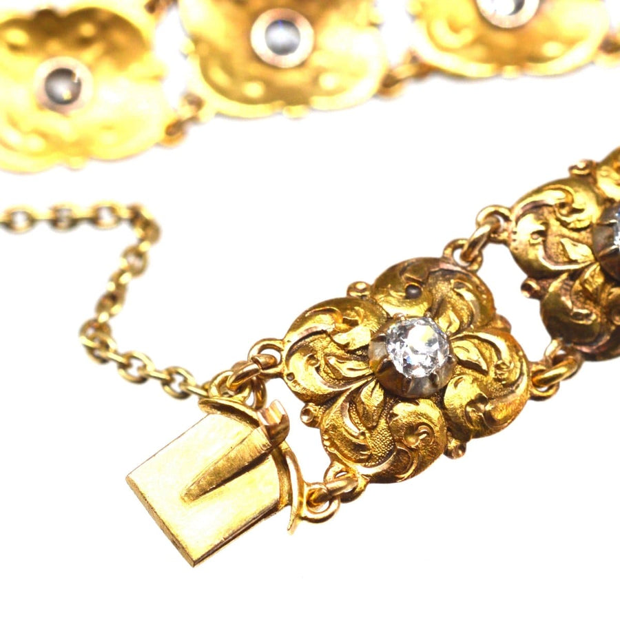 Late Nineteenth Century Art Nouveau 18ct Gold and Old Mine Cut Diamond Bracelet | Parkin and Gerrish | Antique & Vintage Jewellery