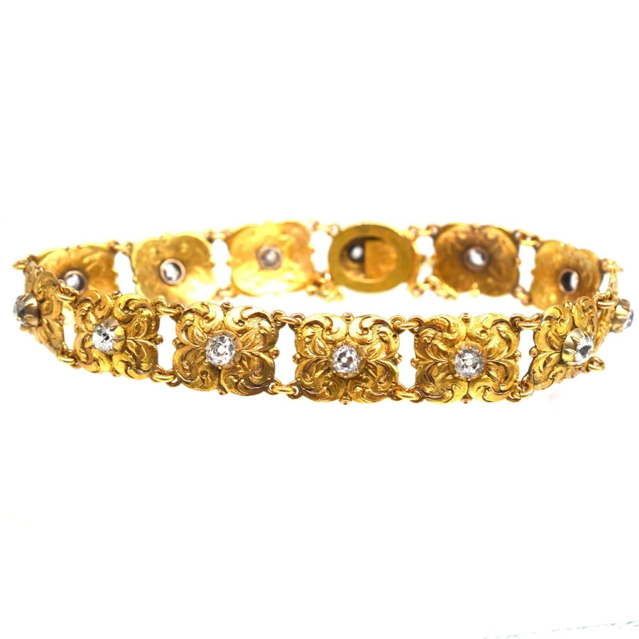 Late Nineteenth Century Art Nouveau 18ct Gold and Old Mine Cut Diamond Bracelet | Parkin and Gerrish | Antique & Vintage Jewellery