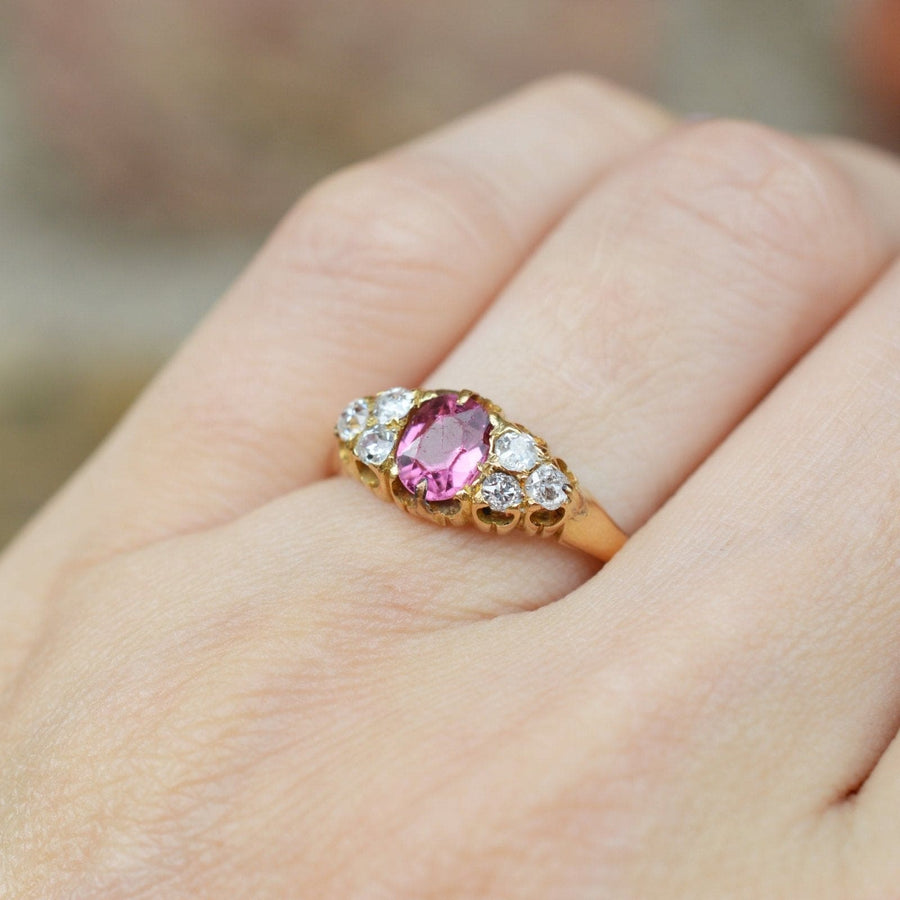 Late Victorian 18ct Gold, Pink Tourmaline & Diamond Ring | Parkin and Gerrish | Antique & Vintage Jewellery