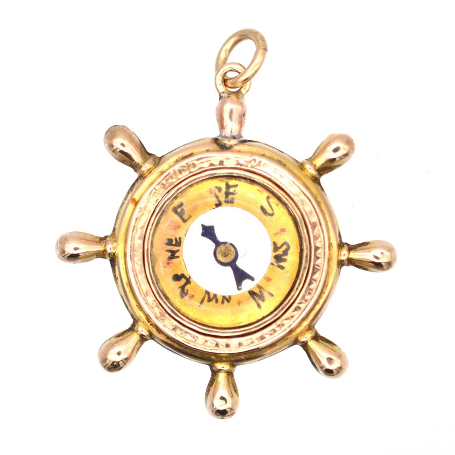Late Victorian 9ct Gold Ship Wheel Compass Pendant | Parkin and Gerrish | Antique & Vintage Jewellery