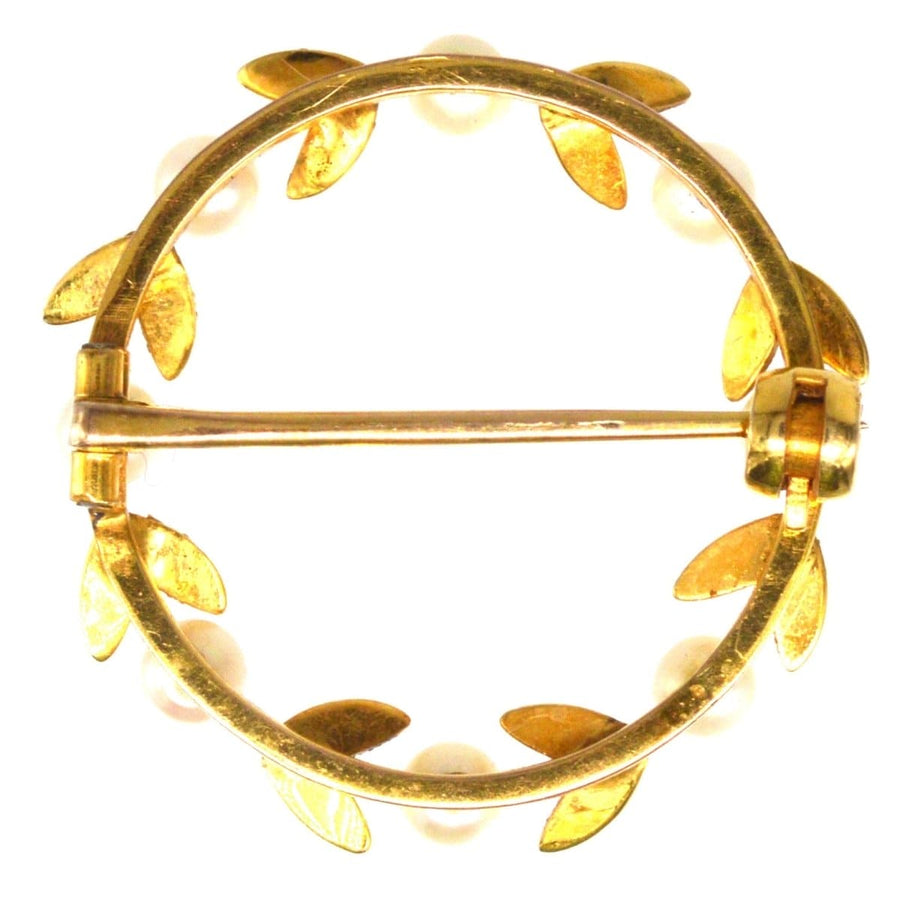 Mid 20th Century Gold and Cultured Pearl Laurel Wreath Brooch | Parkin and Gerrish | Antique & Vintage Jewellery