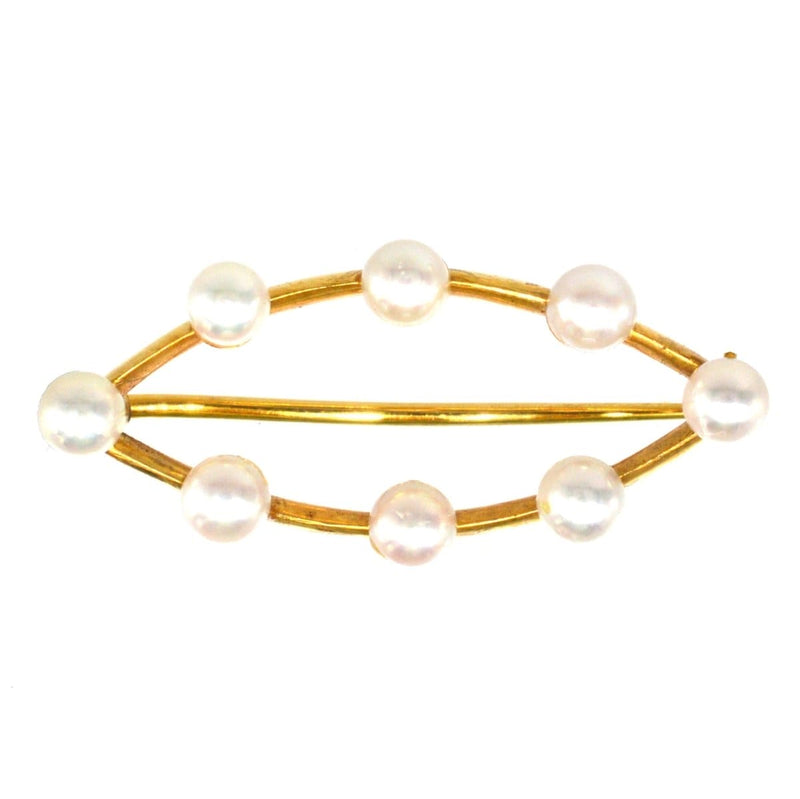 Mid Century 9ct Gold Marquise Bar Brooch With Eight Cultured Pearls