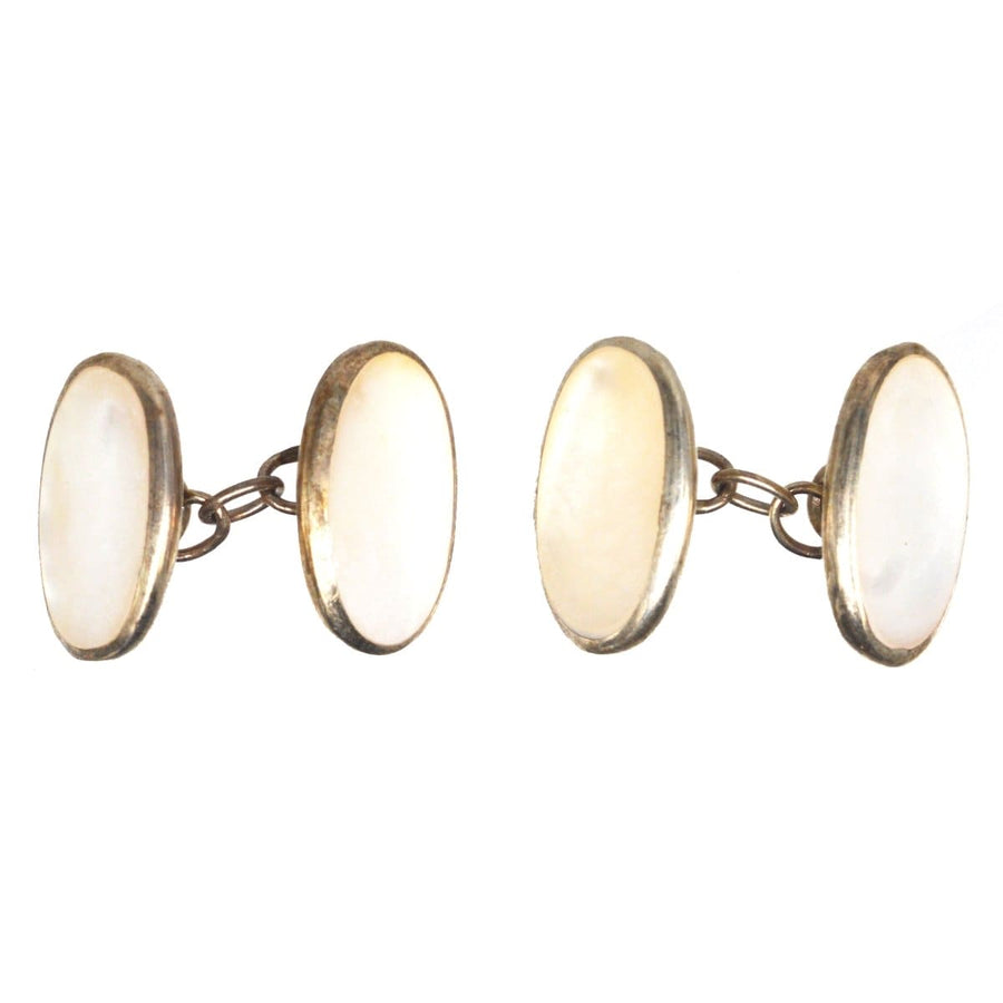 Mid Century German Silver Mother of Pearl Oval Cufflinks | Parkin and Gerrish | Antique & Vintage Jewellery