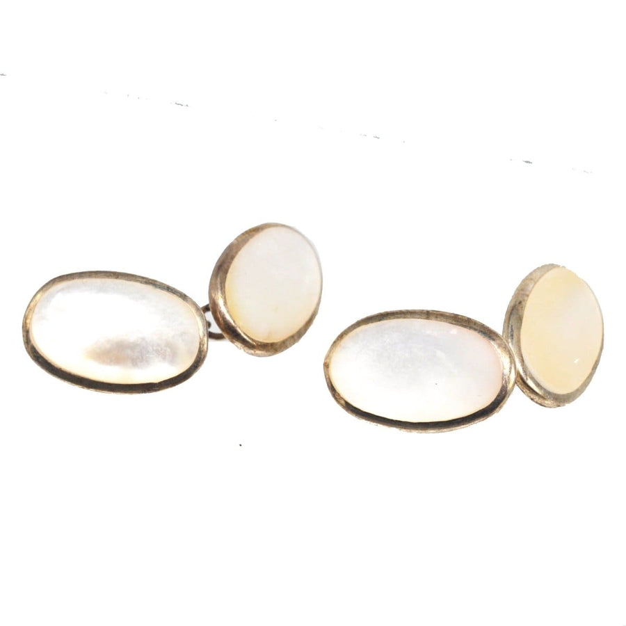 Mid Century German Silver Mother of Pearl Oval Cufflinks | Parkin and Gerrish | Antique & Vintage Jewellery