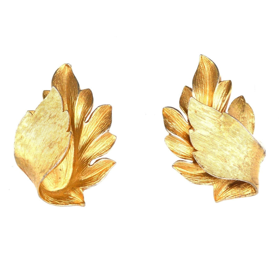 Mid Century Trifari Gilt Metal Leaf Earrings | Parkin and Gerrish | Antique & Vintage Jewellery