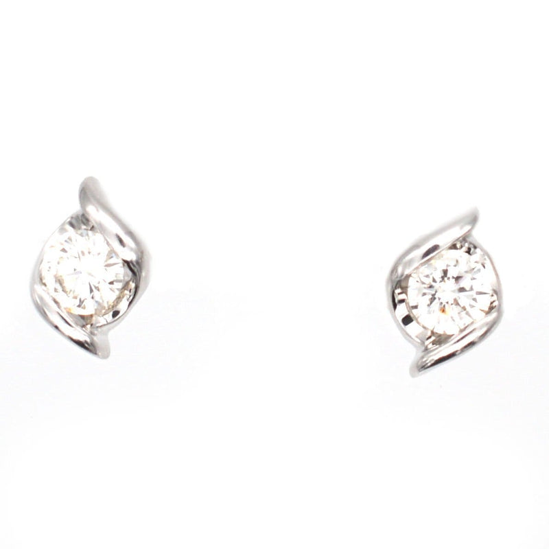 Modern 18ct White Gold, Diamond Stud Earrings with Twist Detail