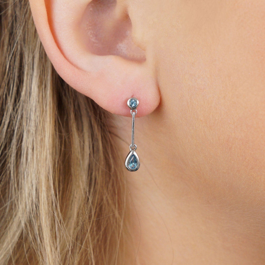 Modern 9ct White Gold Blue Spinel Pear Drop Earrings | Parkin and Gerrish | Antique & Vintage Jewellery