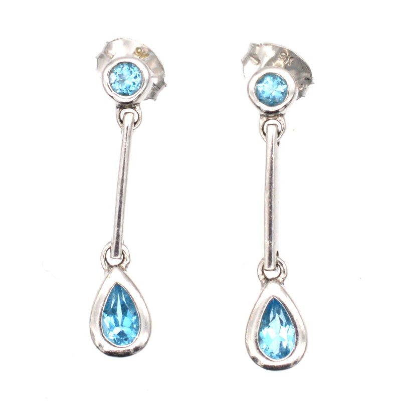 Modern 9ct White Gold Blue Spinel Pear Drop Earrings