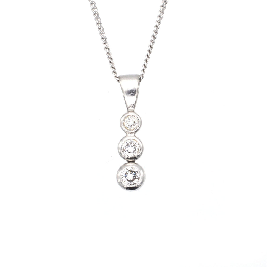 Modern Platinum Drop Pendant With Three Diamonds On Platinum Chain | Parkin and Gerrish | Antique & Vintage Jewellery