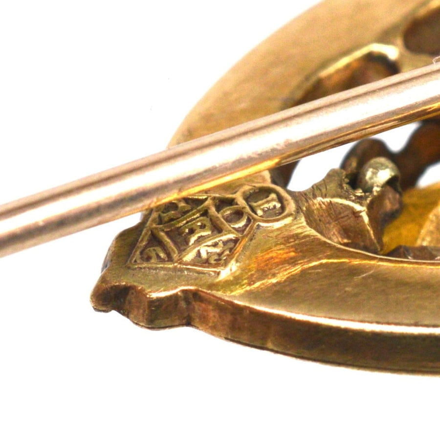 Scottish 9ct Gold Luckenbooth Shield Tie Pin with a Cairngorm Citrine | Parkin and Gerrish | Antique & Vintage Jewellery