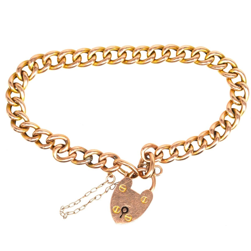 Small Edwardian 15ct Gold Child's Curb Bracelet with Heart Lock