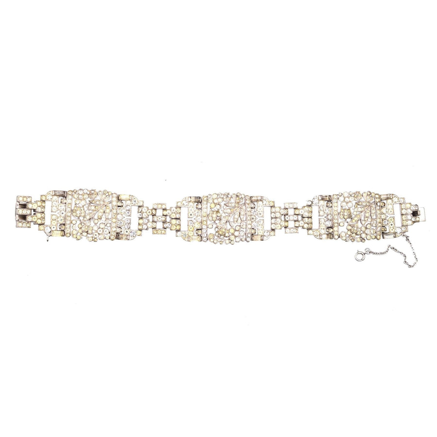 Trifari 1940s Silver-tone (Trifarium) White Paste Wide Bracelet | Parkin and Gerrish | Antique & Vintage Jewellery