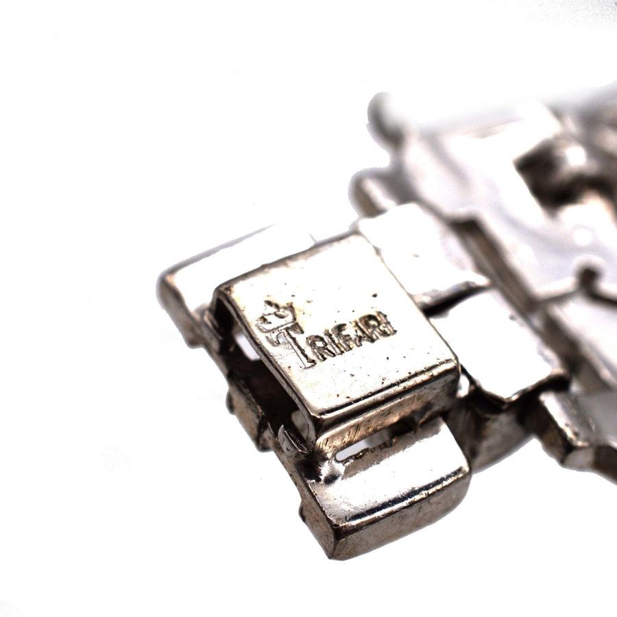 Trifari 1940s Silver - tone (Trifarium) White Paste Wide Bracelet | Parkin and Gerrish (UK)